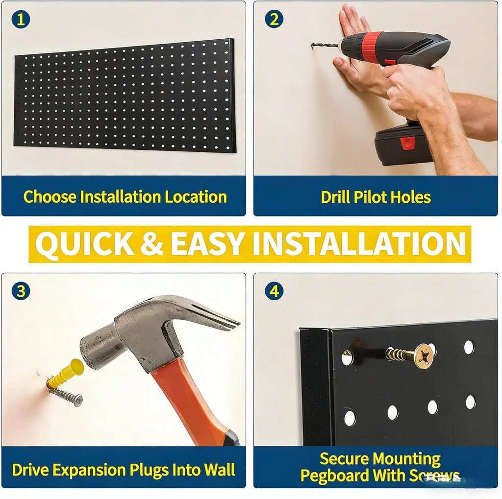3 PCS Wall Mount Metal Pegboard Panels