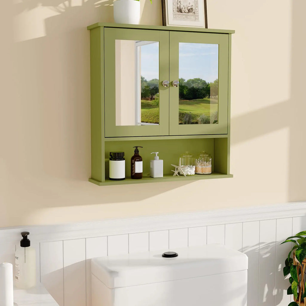 Wall Mounted Adjustable Shelving Medicine Cabinet With Mirror & Double Swing Doors