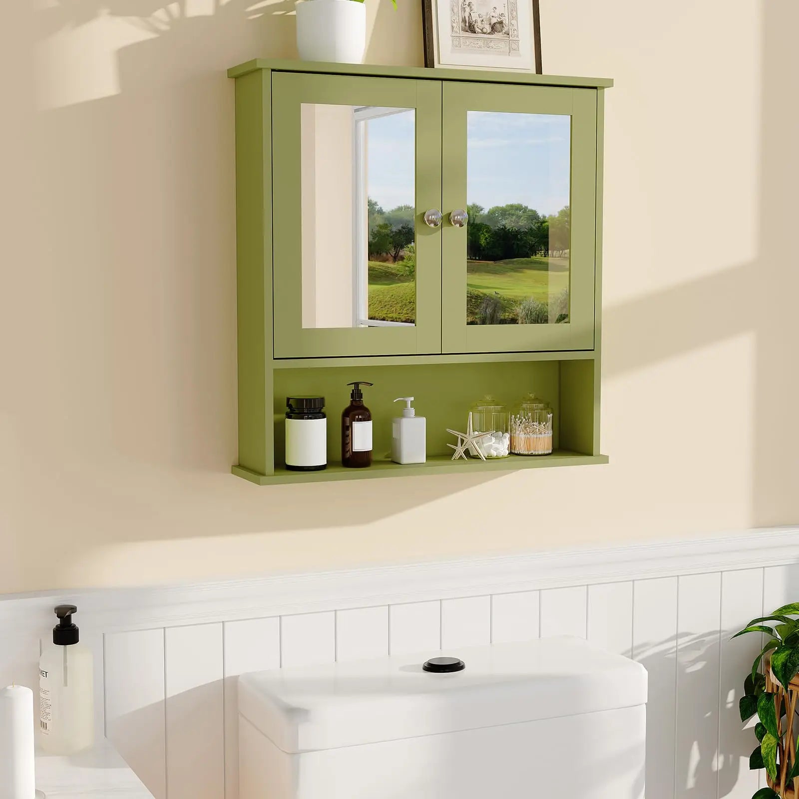 Wall Mounted Adjustable Shelving Medicine Cabinet With Mirror & Double Swing Doors