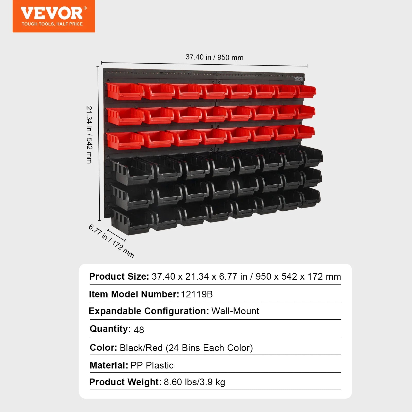 Wall Mounted Peg Board with Storage Bins & Tools/Parts Rack Organizer
