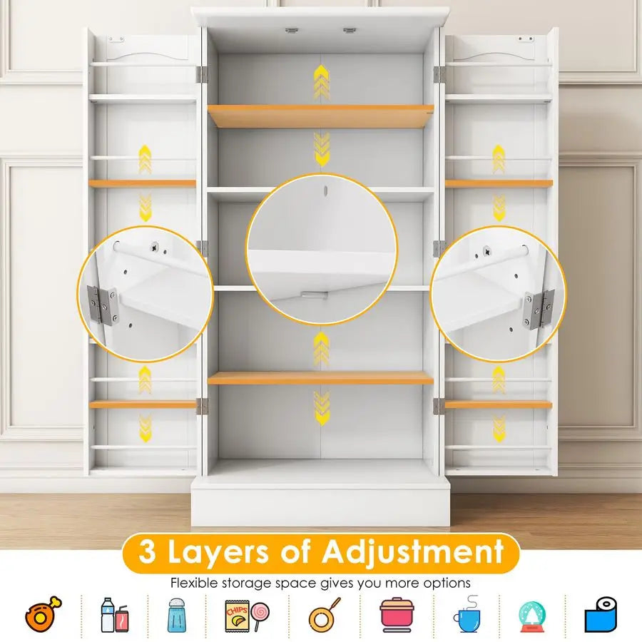 Kitchen Pantry Storage Cabinet with Doors and Adjustable Shelves