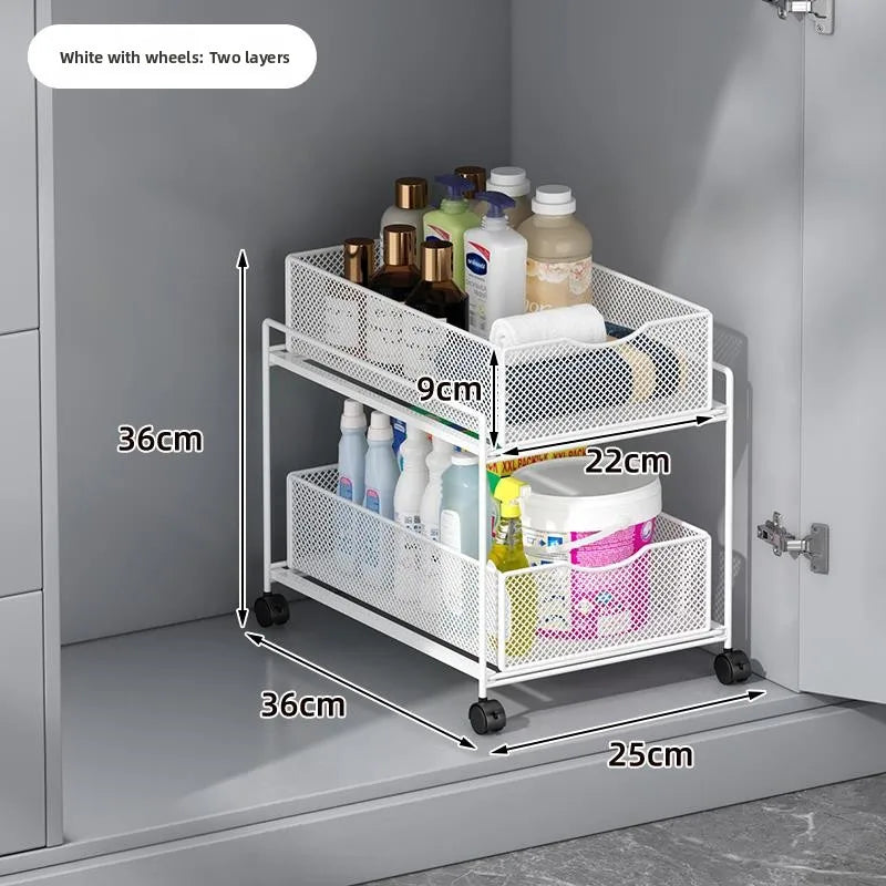 Kitchen Cabinet Storage Organizer Pull Out Double Layer Basket