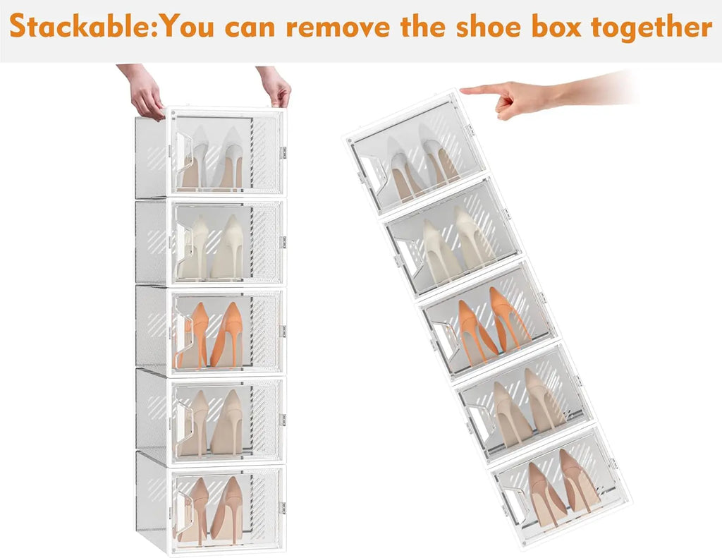 12 Pack Clear Plastic Stackable Shoe Storage Boxes with Magnetic Doors