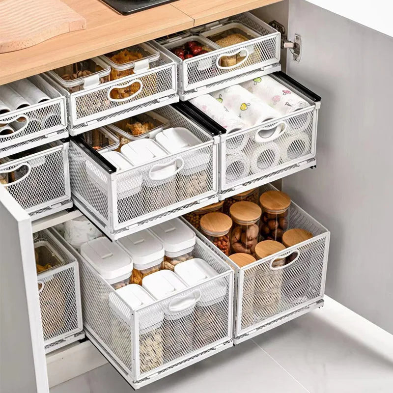 Kitchen Cabinet Pull-Out Storage Basket Dish Storage Basket Rack Kitchen Spice Drawer Storage Box Sundries Storage Basket