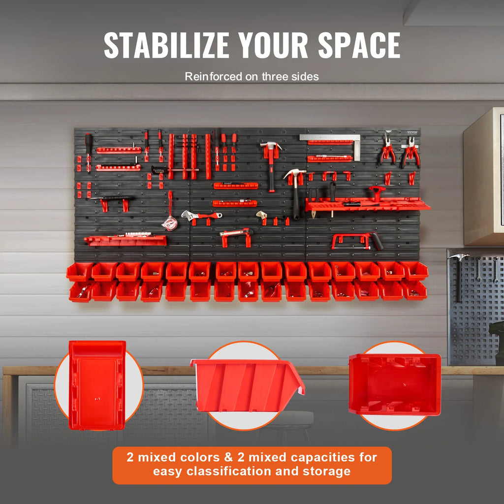 Wall Mounted Peg Board with Storage Bins & Tools/Parts Rack Organizer