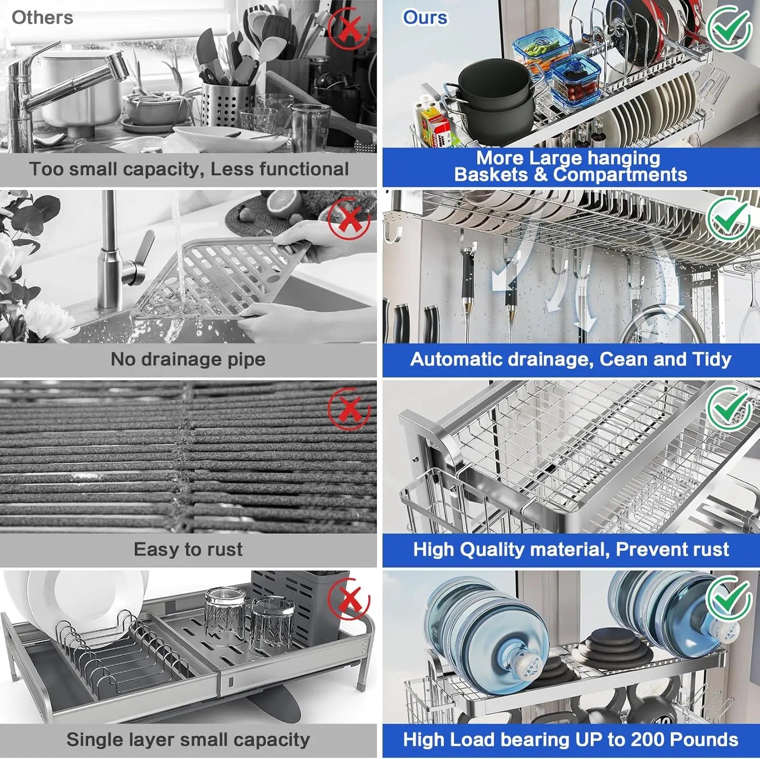 Three Tier Adjustable Stainless Steel Over-Sink Dish Drying Rack