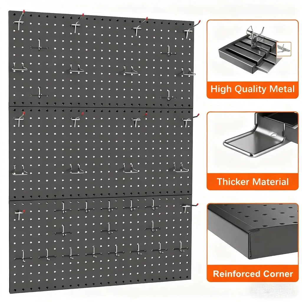 3 PCS Wall Mount Metal Pegboard Panels