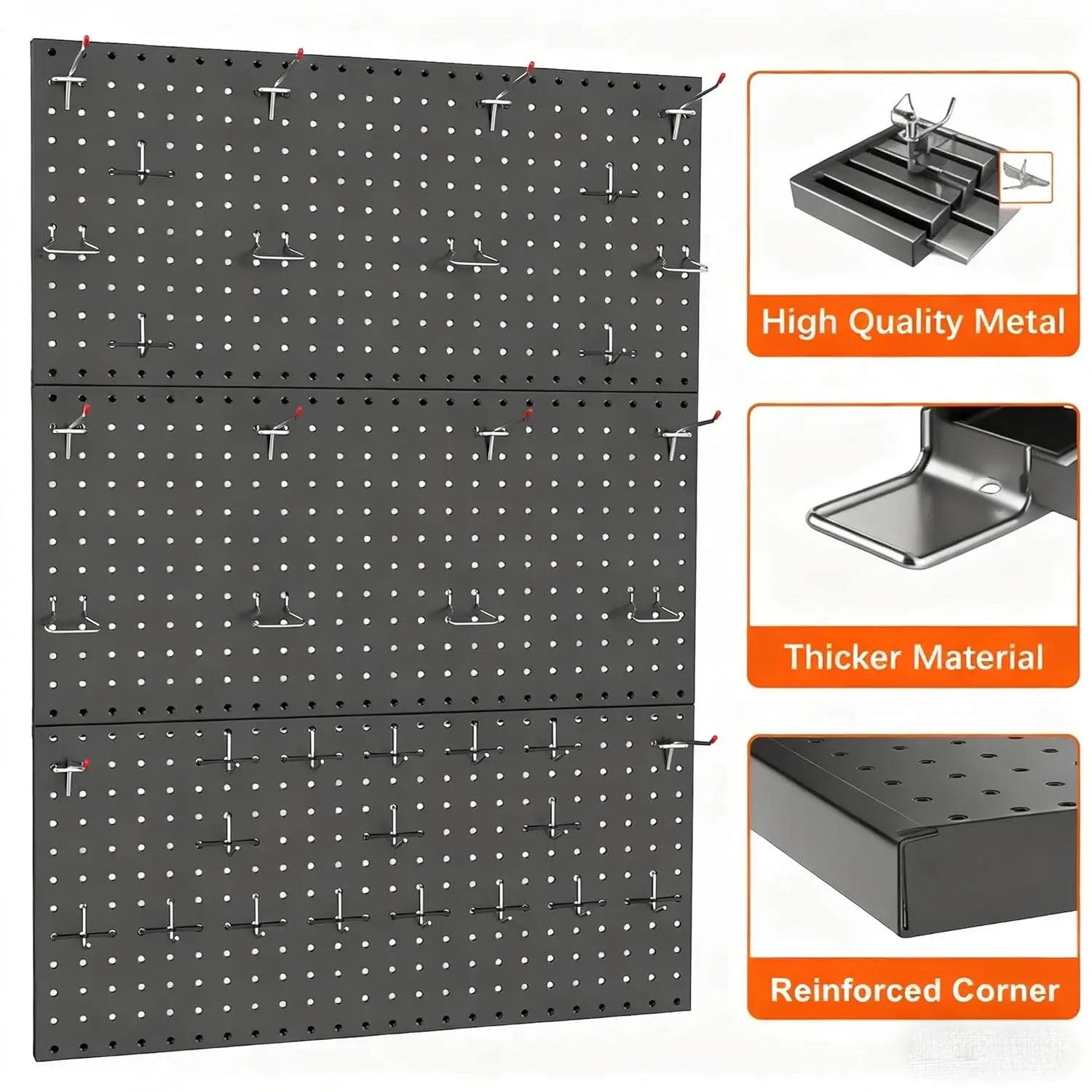 3 PCS Wall Mount Metal Pegboard Panels