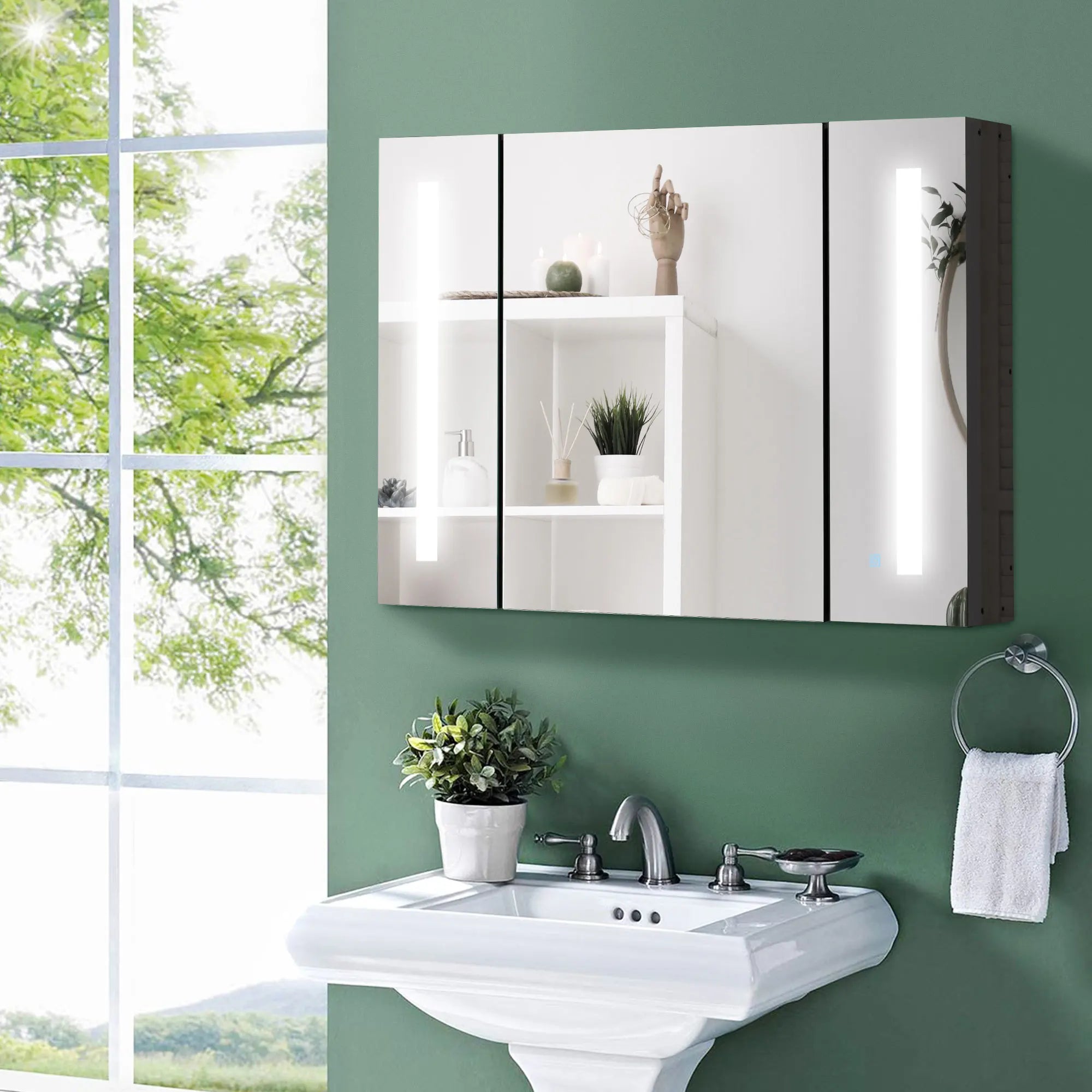 LED Wall Mounted Medicine Cabinet with 3 Mirrored Doors