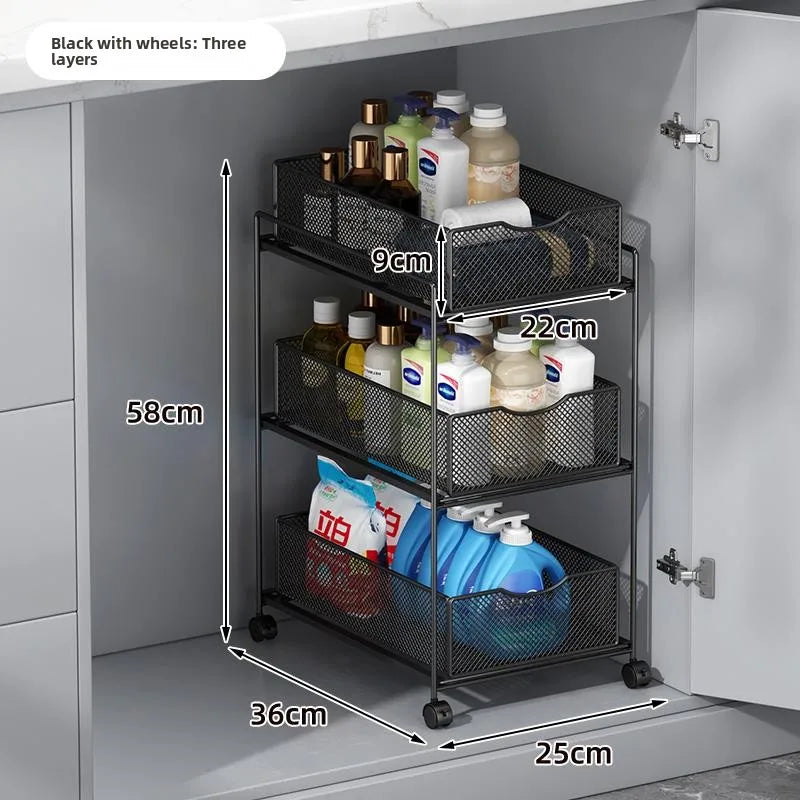 Kitchen Cabinet Storage Organizer Pull Out Double Layer Basket