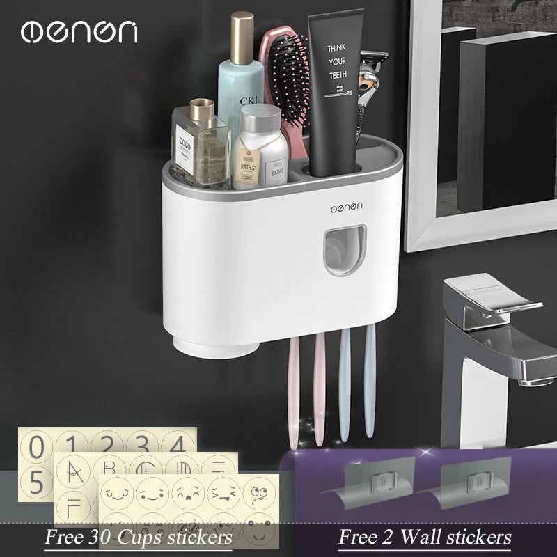 Magnetic Adsorption Inverted Toothbrush Holder with Automatic Toothpaste Dispenser