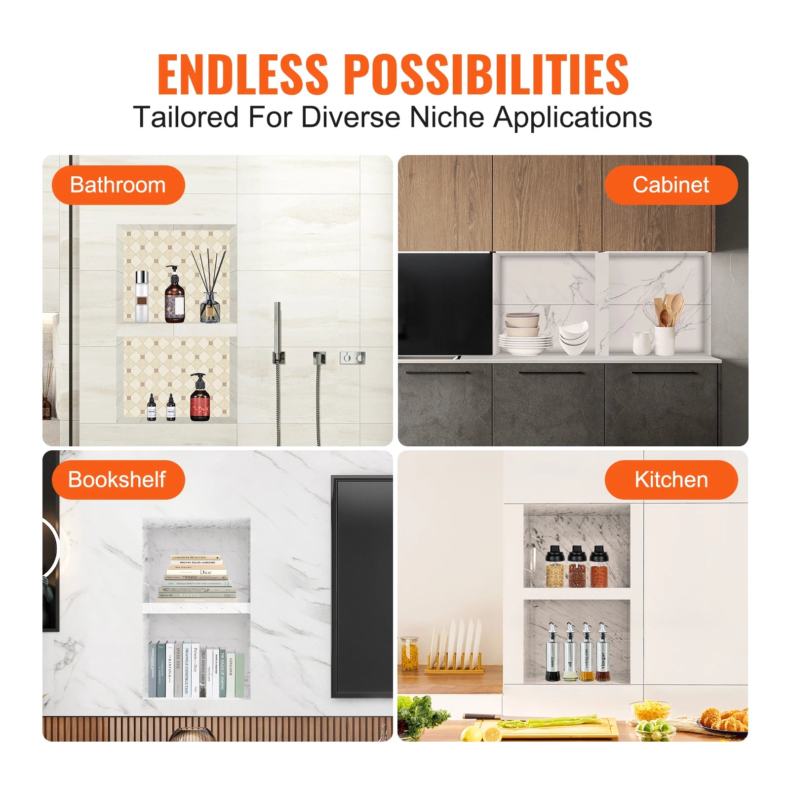 Shower Niche Recessed Sealed Protection Ready for Tile Shelf Organizer