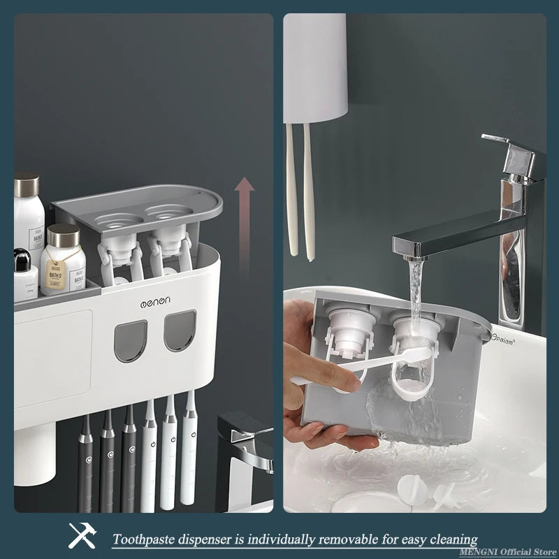 Magnetic Adsorption Inverted Toothbrush Holder with Automatic Toothpaste Dispenser