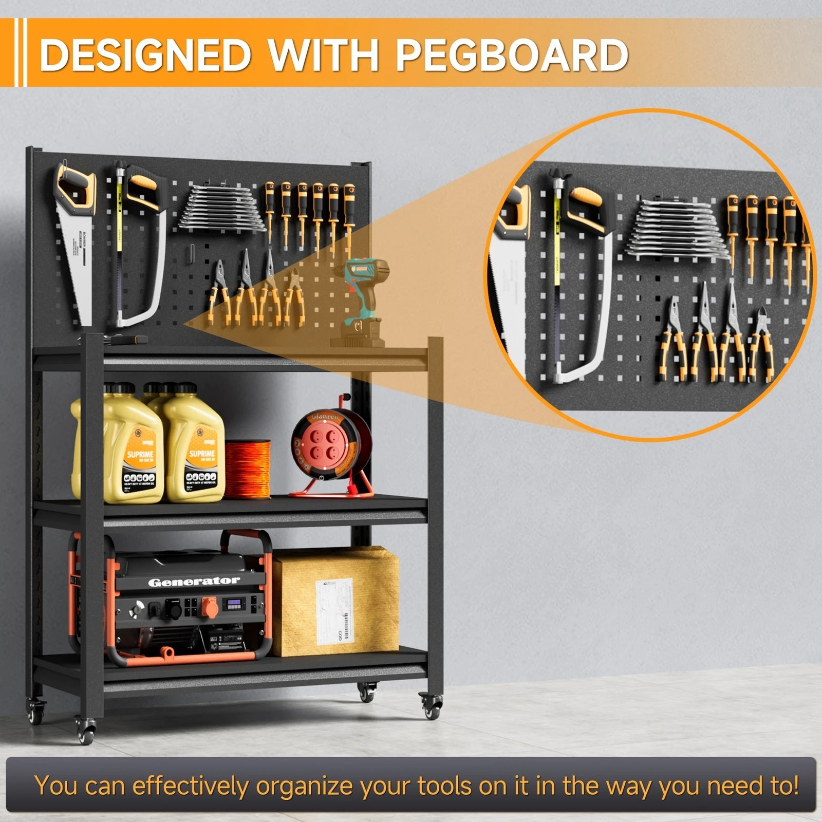 Rolling Tool Storage Workbench with Peg Board
