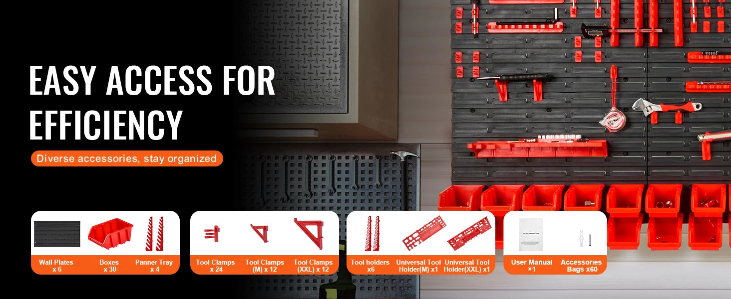 Wall Mounted Peg Board with Storage Bins & Tools/Parts Rack Organizer